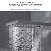 ระบบฝักบัวอาบน้ําทองเหลืองสีดําหรูหราติดผนังการออกแบบจอแสดงผลดิจิตอล LED เย็นและร้อนควบคุมคู่ฝักบัวเพดาน 4 ฟังก์ชั่นแตะ 6