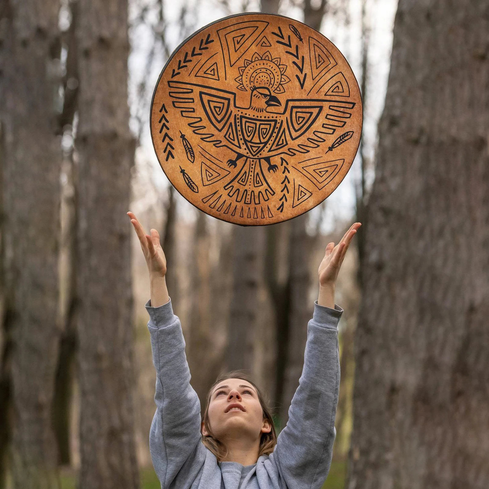 Hand Drum Musical Instruments Shamanic Drum With Mallet 3D Tree Shape Shaman Hollow Back Sound Of Music Decoration Full Of