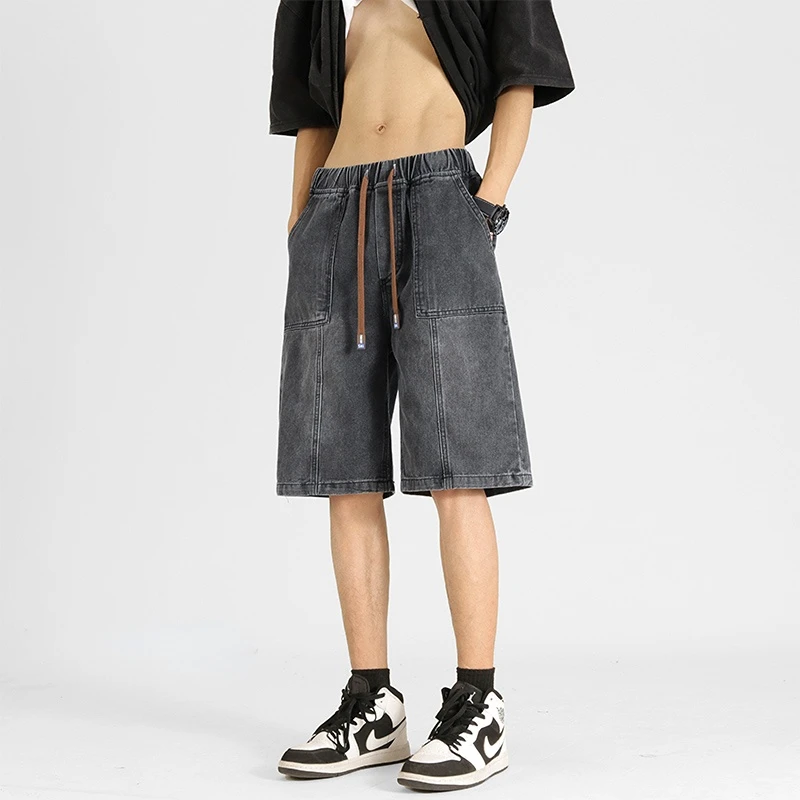 

Мужские джинсовые брюки с широкими штанинами, свободные прямые мужские джинсовые шорты в эстетике, мужские джинсовые шорты для мальчиков, Повседневная Уличная одежда, C62, 2023