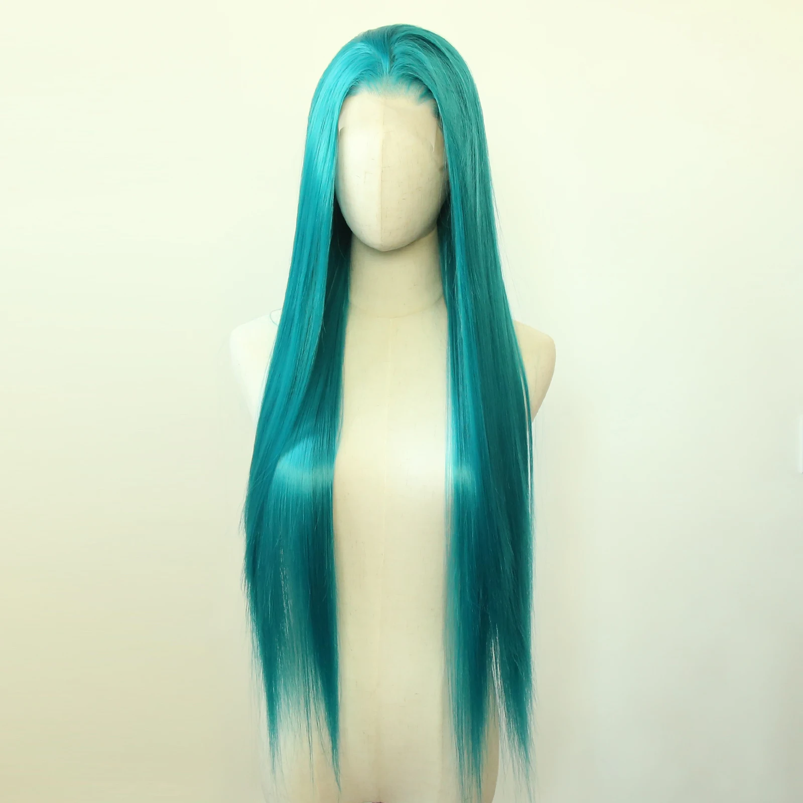 TealGreenSyntheticLaceFrontWigLongStraightEmeraldGreen