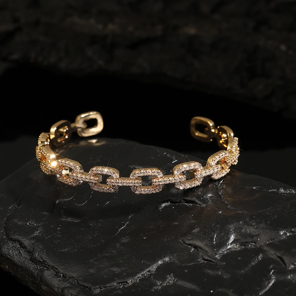 ZAKOL Classic Hollow Geometric Open Bangles Bracelets for Women Delicate Full Cubic Zirconia Bride Bangle Stylish Brand Jewelry