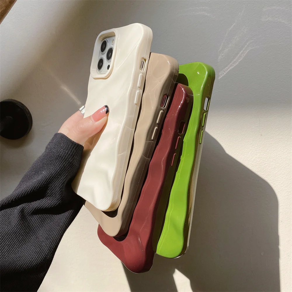 Glossy Solid Color Water Ripple 3D Wave Case