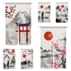 Japanese Style Ink Painting Door Curtain Tradition Retro Fuji Mountain Cherry Blossom Bedroom Partition Kithchen Divider Curtain 1