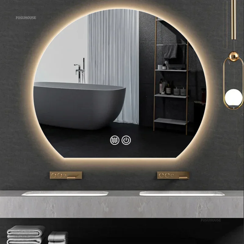 Nordic Semicircular Smart Bathroom Mirrors Home Touch Screen Bath Mirrors with LED Light Minimalist Vanity Mirror for Bathroom
