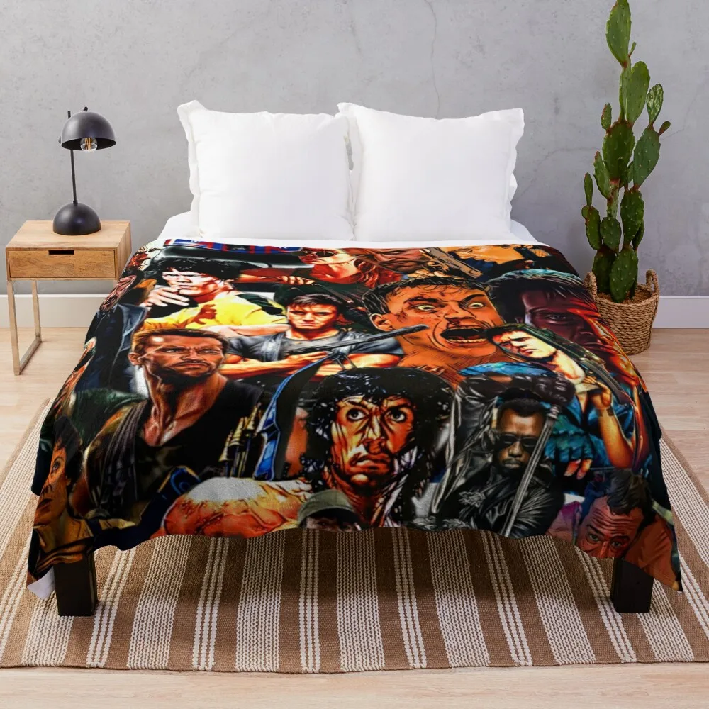 

Collage Of Action Heroes Throw Blanket Beach Winter beds Blankets