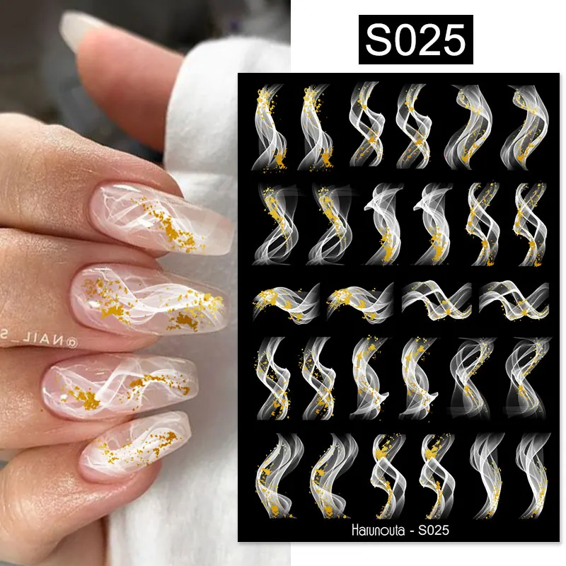 3D Marble Blue Golden Nail Sticker Wave Line Geometry Abstract Ink Blooming Nail Art Sliders Decals Manicure Decorations 3