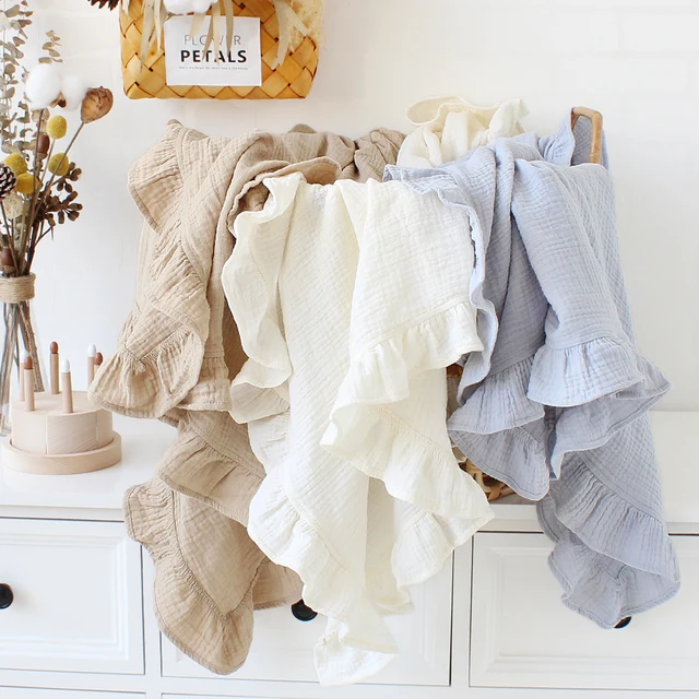 Muslin Swaddle Crinkle Cotton Gauze Ruffle Baby Burp Cloths Baby Blanket Throw Blanket Muslin Diapers Babi Bath Towel