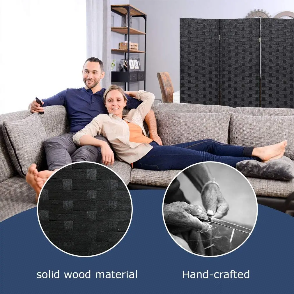 Room Divider 6FT Wall Divider Wood Screen 4 Panels Wood Mesh Hand-Woven Design Room Screen Divider Indoor Folding Portable Parti 5