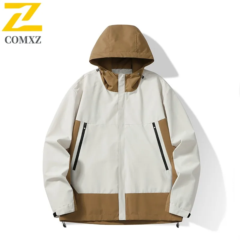 COMXZ Urban Outdoor Mens Jacket Hooded Mountaineering Windproof Motorcycle Jacket Daily Style Lightweight Autumn Outerwear