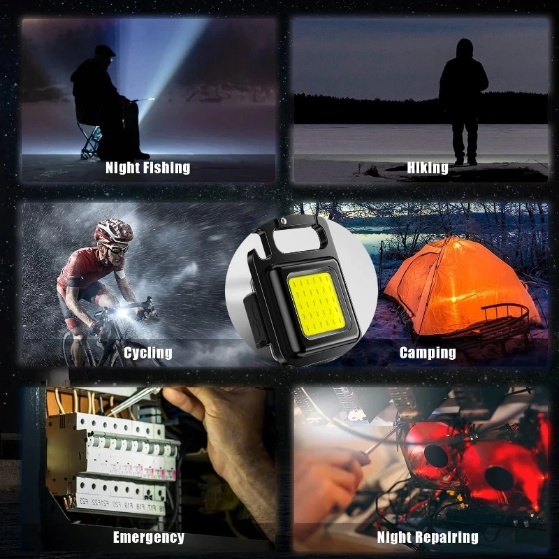 Hot Outdoor Portable Usb Rechargeable Mini Cob Keychain Work Light Hook With Magnet Aluminum Alloy Flashlight Led Camping Lamp