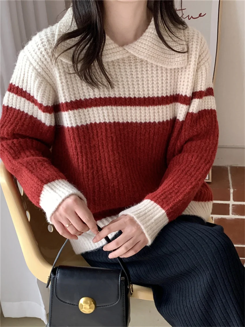 

2023 Preppy Style Sweaters Women Spring Sweet OL Knitwear Gentle Outwear Pullovers Chic Loose New All Match Patchwork