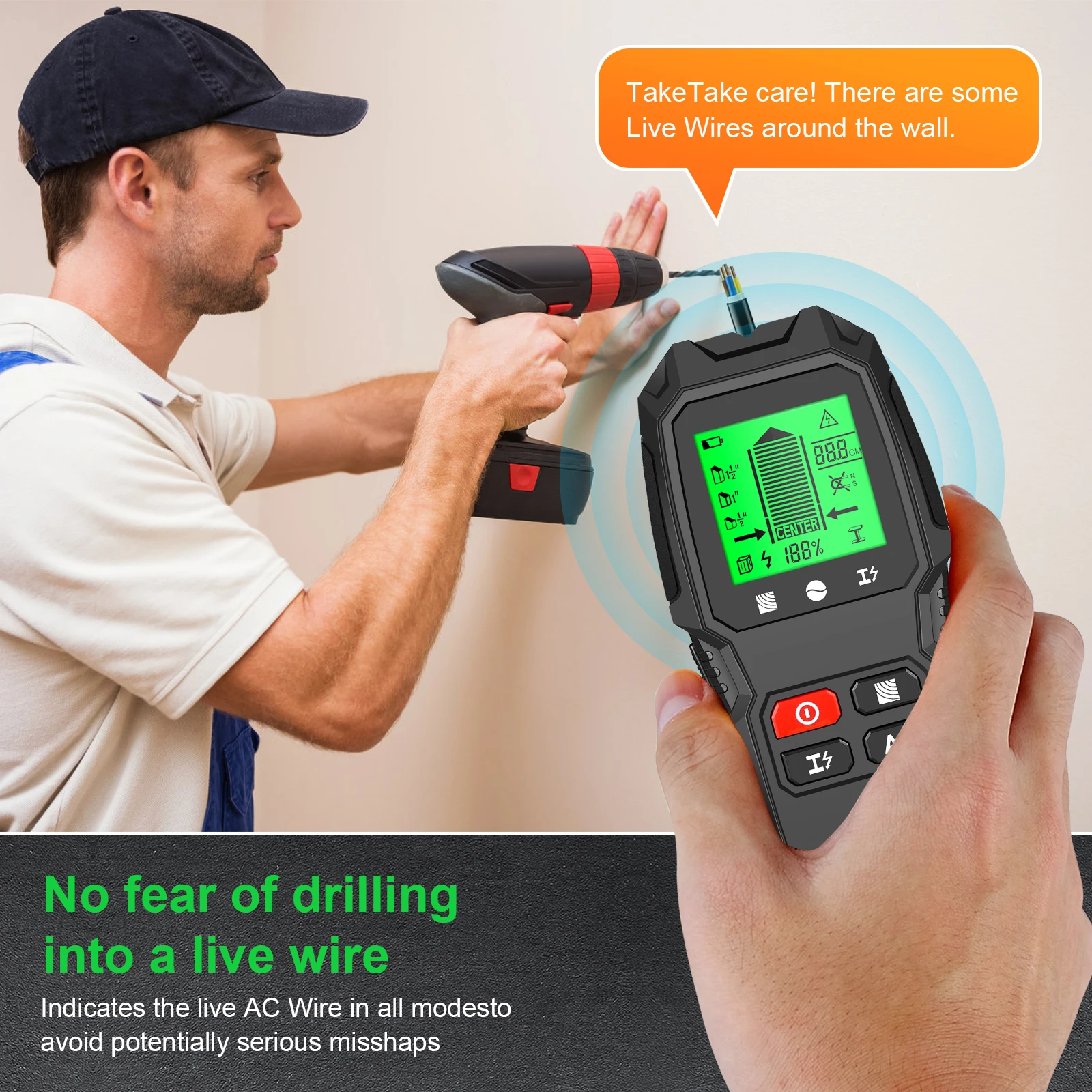 Wall stud finder sensor 5 in 1 LCD electronic detector edge center wood current metal AC live wire detection
