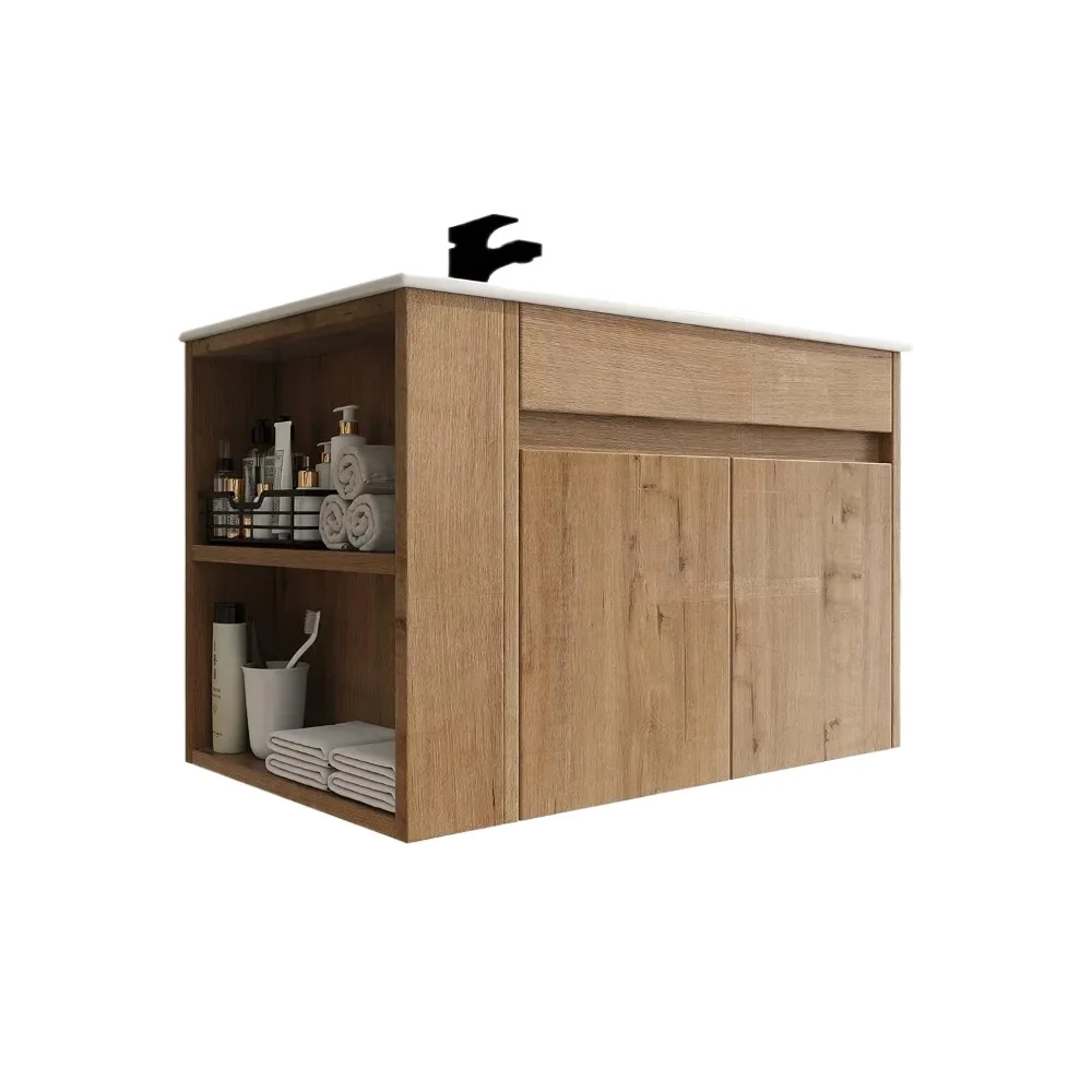 Tocador de ba&ntilde;o flotante de 30 "con 2 puertas y lavabo cer&aacute;mica blanca, tocador flotante