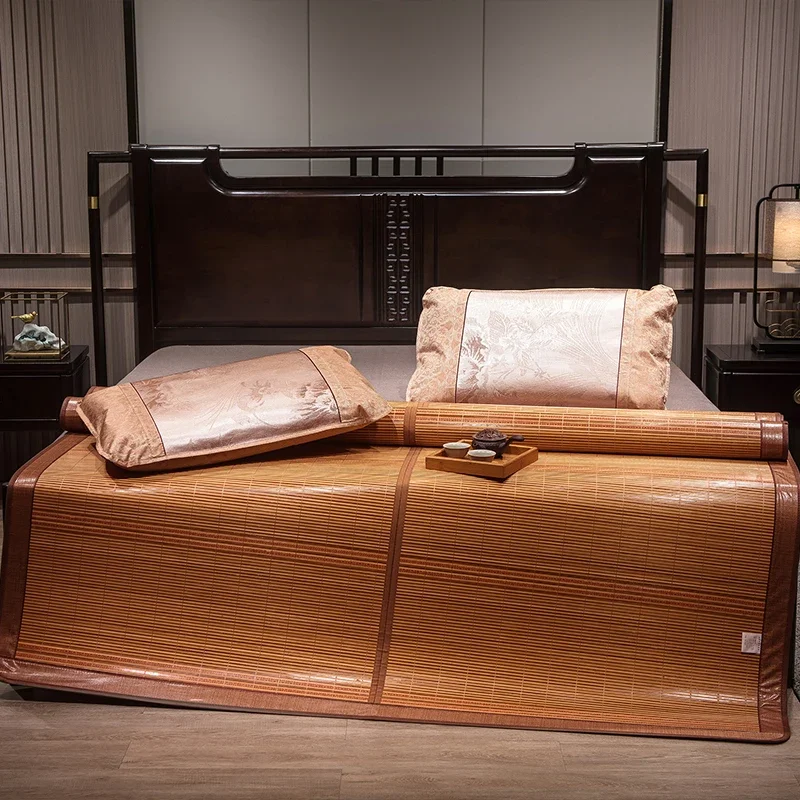 Bamboo mat summer super cool mattress 1.5/1.8m bed folding double-sided grass mat double single student dormitory bamboo mat 3