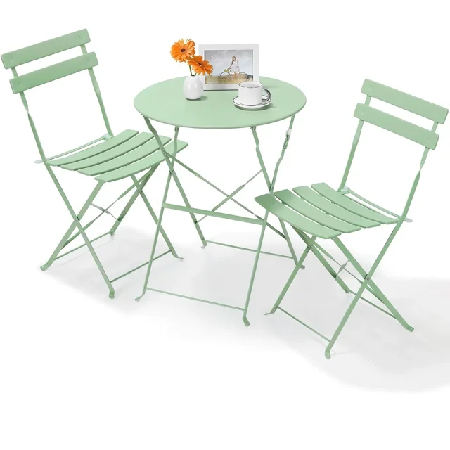 Set da giardino per mobili da esterno Set da tavolo da bistrot Tavolo e sedie in acciaio da 3 pezzi Set da bistrot pieghevole per prato balcone cortile 4