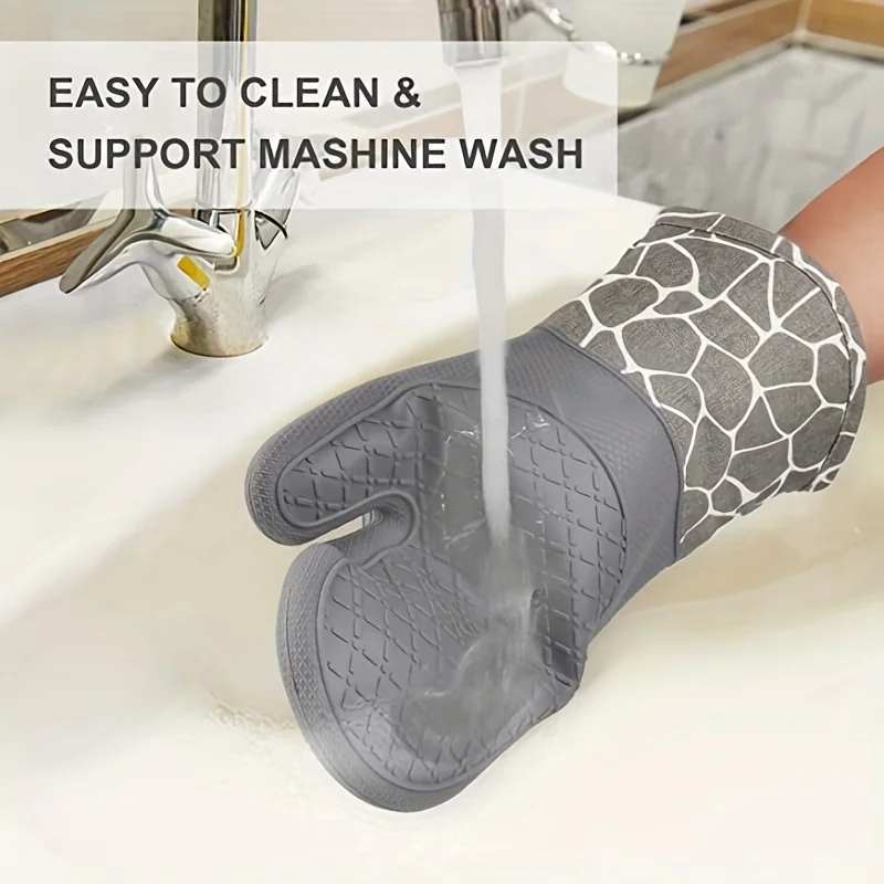 Professional Extra Long Heat Resistant Silicone Oven Mitt with Quilted Liner and Flexible Grip