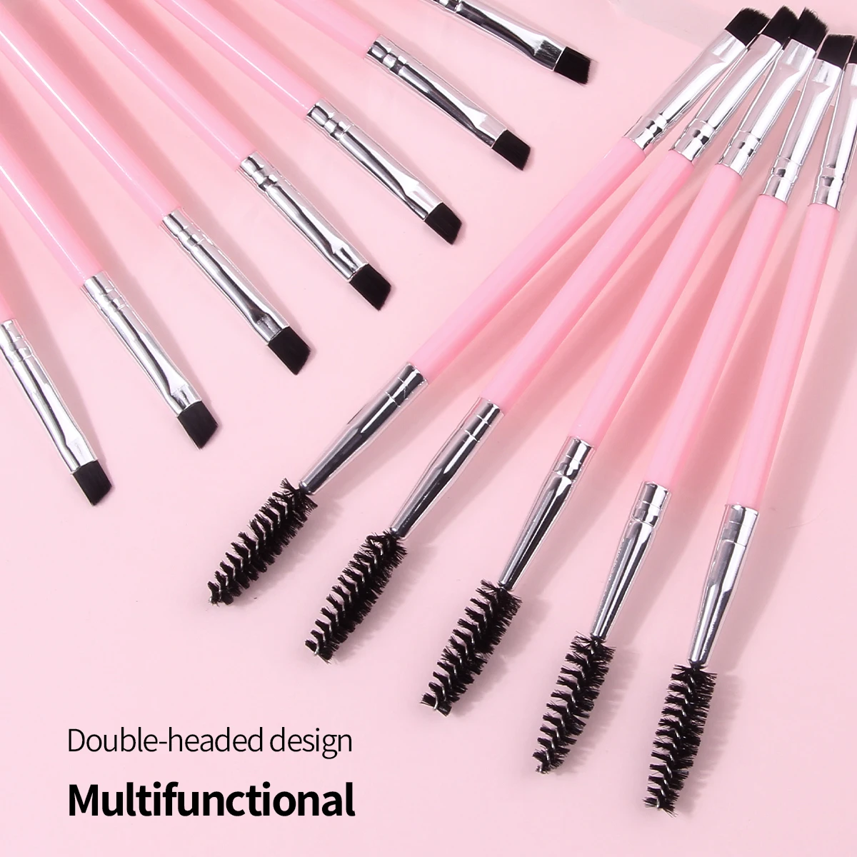 12PCS 핑크 더블 헤드 속눈썹 컬러 속눈썹 브러쉬 눈썹 브러쉬 플라스틱 손잡이 휴대용 버전 속눈썹 연장 브러쉬