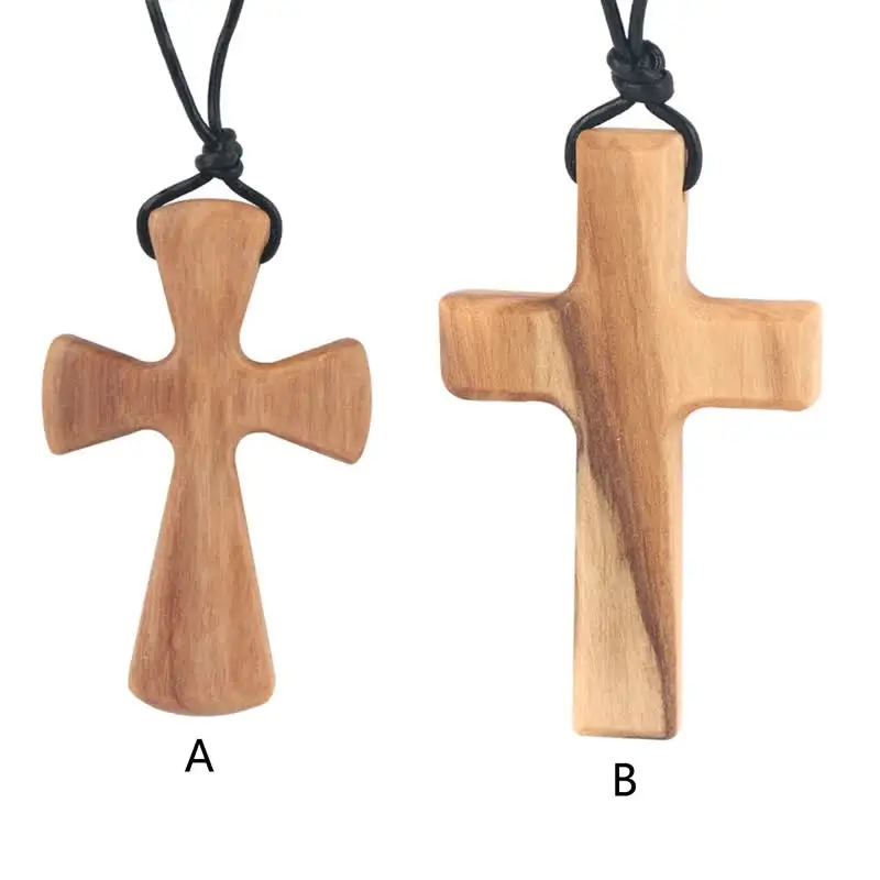 KALAO Collana in Legno con Croce di Gesù, Ciondolo Crocifisso Cristiano Cattolico per Uomini e Donne - Regalo Religioso