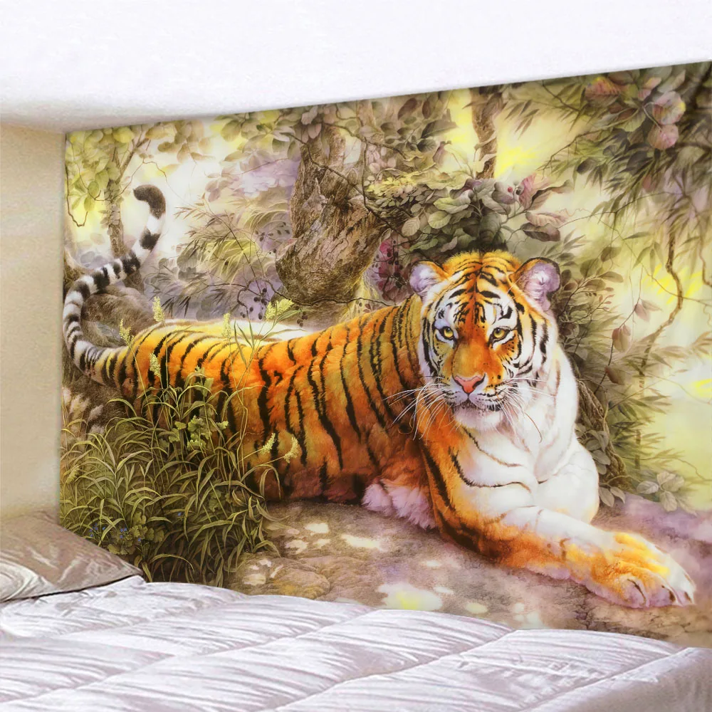 Jungle Tiger Print Wall Tapestry Bedroom Art Decoration Dream Forest Animal Wall Decoration Fantasy Hippie Home