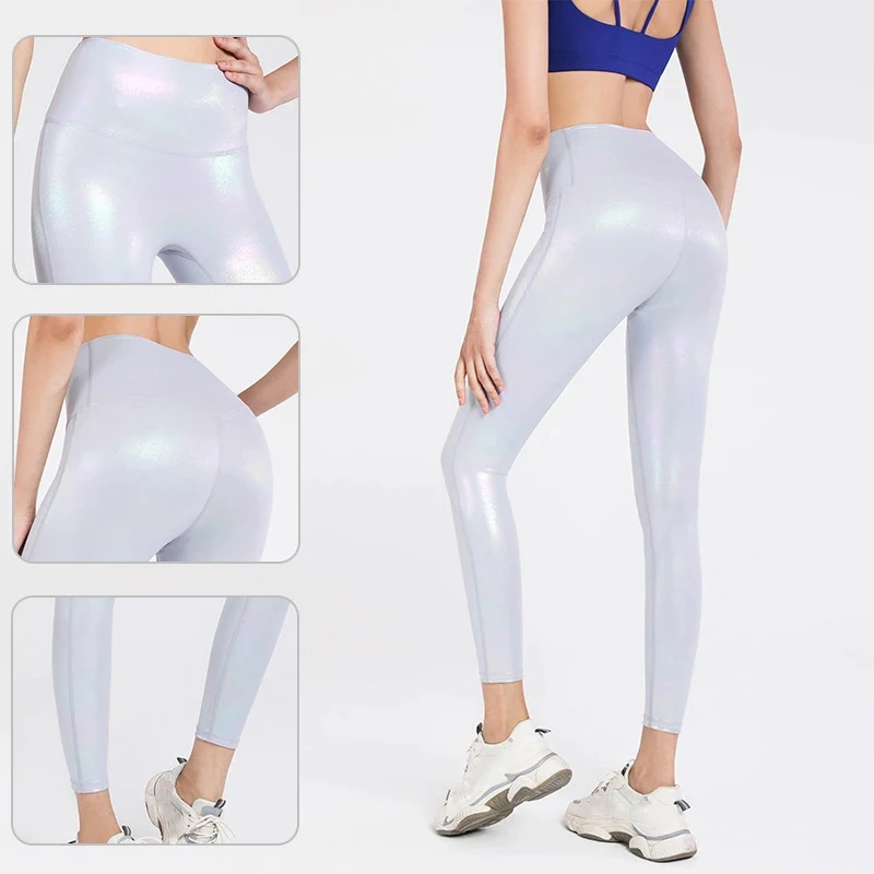 

New Bronze Sequins Fitness Yoga Pants High Waist Brocade Double Sided Tight Lifting Hip Yoga Pants for Women