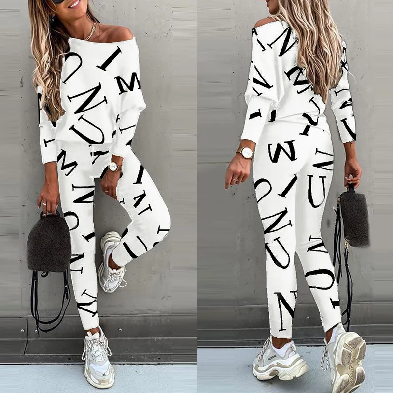 2023 spring and autumn new explosive European and American women's letters printed long-sleeved trousers leisure suit