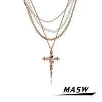 MASW Original Design 2023 Trend New Luxury Jewelry Multi Layer Chain Cross Pendant Necklace For Women Girl Party Wedding Gift 1