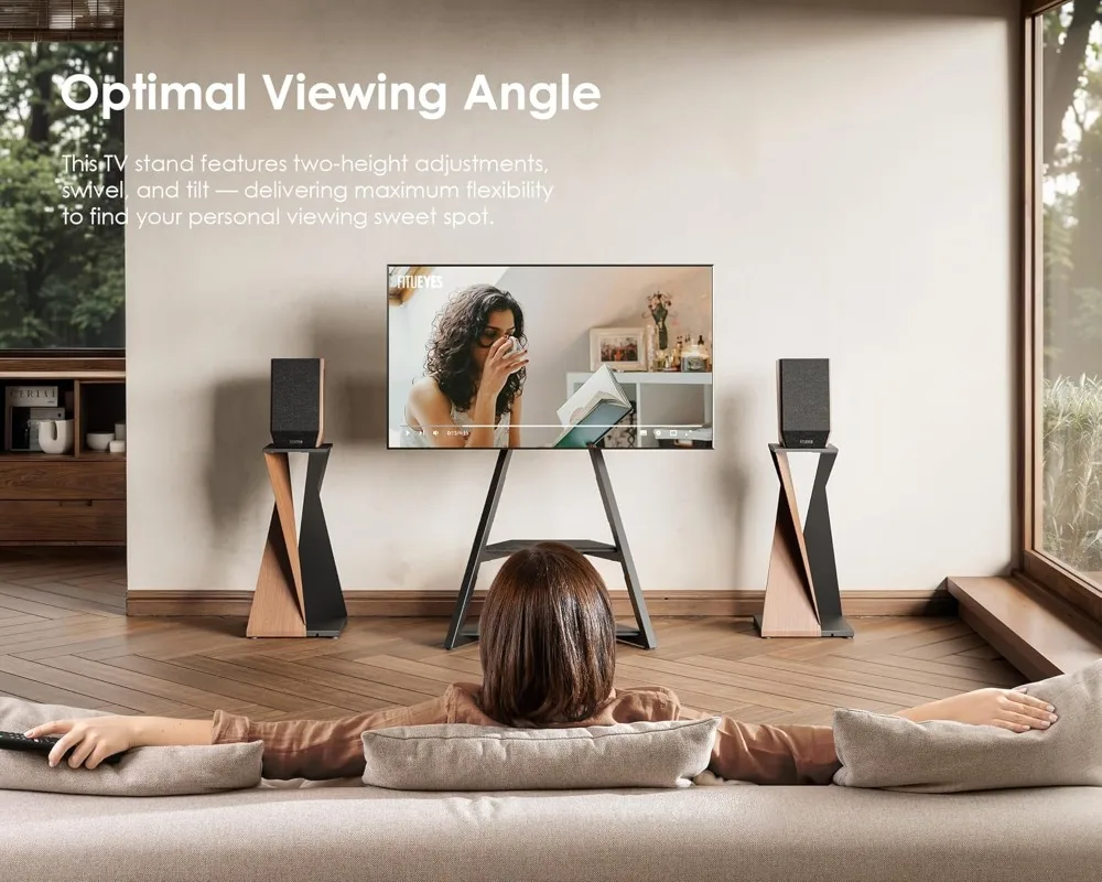 Corner TV Stand for 32-65 Inch TVs, Rolling Cart with Shelves, Space-Saving Modern Design