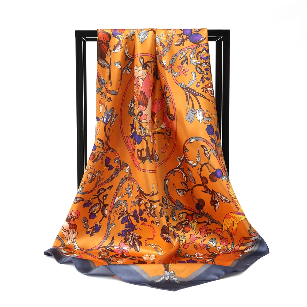 

Flower Scarf Silk Scarves Shawl Wrap Hijab Bandana Headband Handkerchief Silk Hair Wrap Scarf Luxury Brand Designer Veil 90*90cm