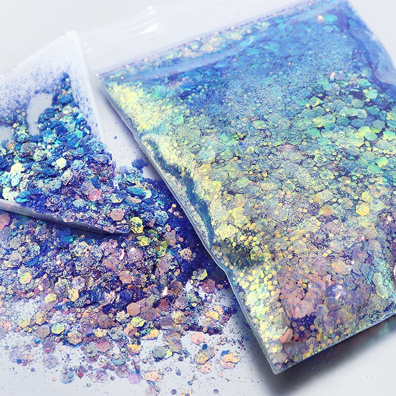 

50 g/bag Iridescent Resin Glitter Hexagon Shape Epoxy Resin Filling Crystal Aurora Sequins DIY Manicure Decor Resin Mold Fillers