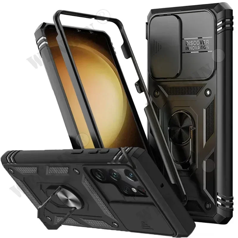 Hülle für Samsung S26 S25 S24 S23 Ultra Plus S25 FE A56 A36, robust, mit Kamera, 360-Grad-Drehständer, stoßfeste Abdeckung.