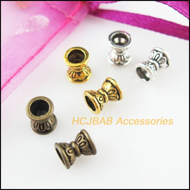 Spacer Beads 80Pcs Antiqued Bronze Gold Silver Plated Lotus Flower Spacer End Beads Charms 6.5mm