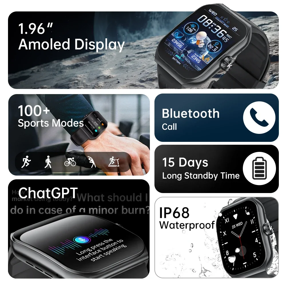 KUMI KU7 Ʈ ġ, 1.96 ġ Amoled ũ, 100 +  , NFC IP68 ,  ȭ, ǰ  ͸ SOS