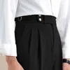 Naples Double Fold High Waist Linen Suit Pants For Men Summer Breathable Straight Leg Office Trousers Men Pantalon Costume Homme 3