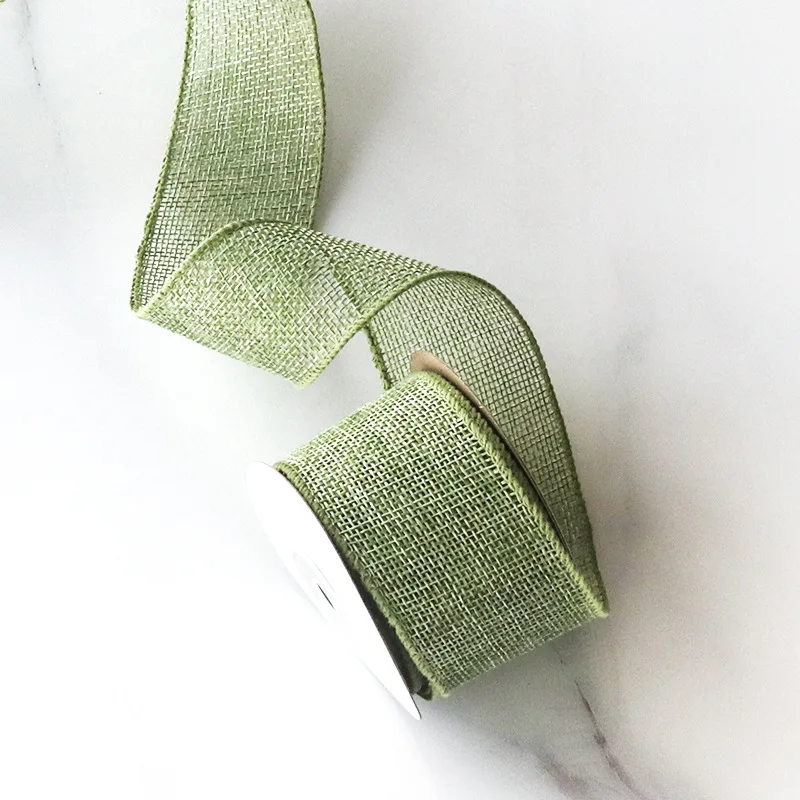 4cm Width 5 Yards Fabric Ribbon With Wired Edge for Gift Wrapping Party Home Decoration Imitation Jute Linen Ribbon Rolls