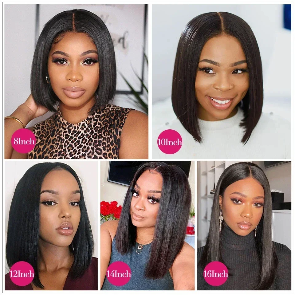Short Bob Straight Lace Front Wig 13X4 HD Lace Frontal Wig 250% Density Human Hair For Black Women