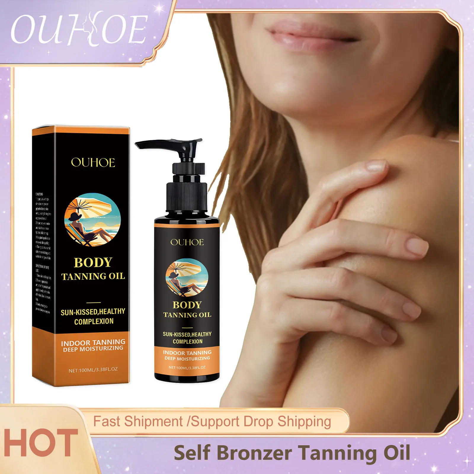 Body Bronzer Oil Tanning Indoor Beach Sunbed Fake Tan Sunless Bronzing Liquid Nourish Moisturize Accelerator Self Tanner Oil