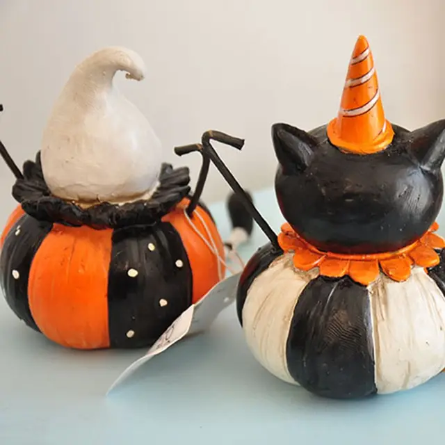 Halloween Dekoráció Macska Sütőtök Szellem Szórakoztató Jelenet Retro Kézzel Készített Festett Fekete Ajándék Szobor Kreatív Gyanta - Image 6