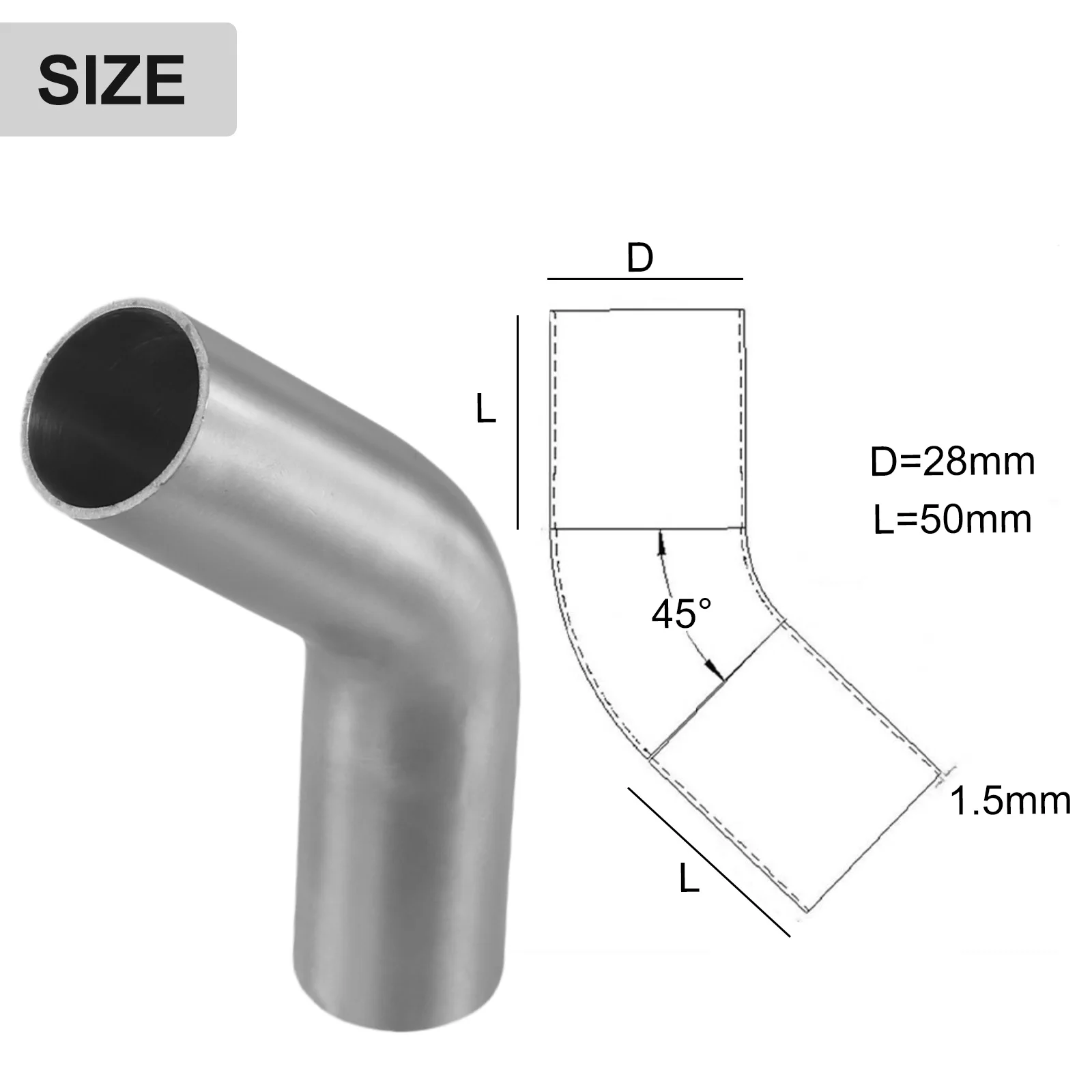 Elbow 45° Degree Bend Exhaust Pipe Versatile Stainless Steel Polished 19-51mm Automotive Exhaust Pipe Connection Fittings