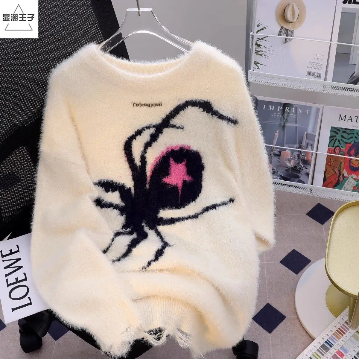 American Spider Sweater Women's Loose and Lazy Style Couples Knitted y2k Oversized harajuku wintage Sweater pullover men clothes