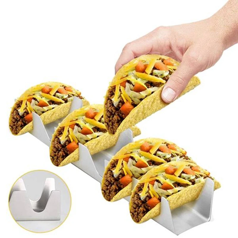 

4Pc W-Shaped Burritos Pancakes Stand Taco Holder Shell Baking Food Rack Stainless Steel For Dishwasher Oven Grill