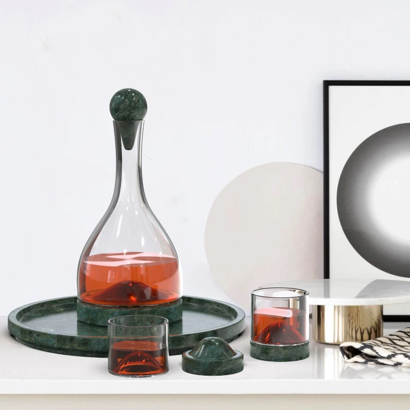 

Natural Marble Decanter for Wine Luxury Wine Decanator Wine Separator Iceberg Design Whisky Wine Glass with Stone Tray