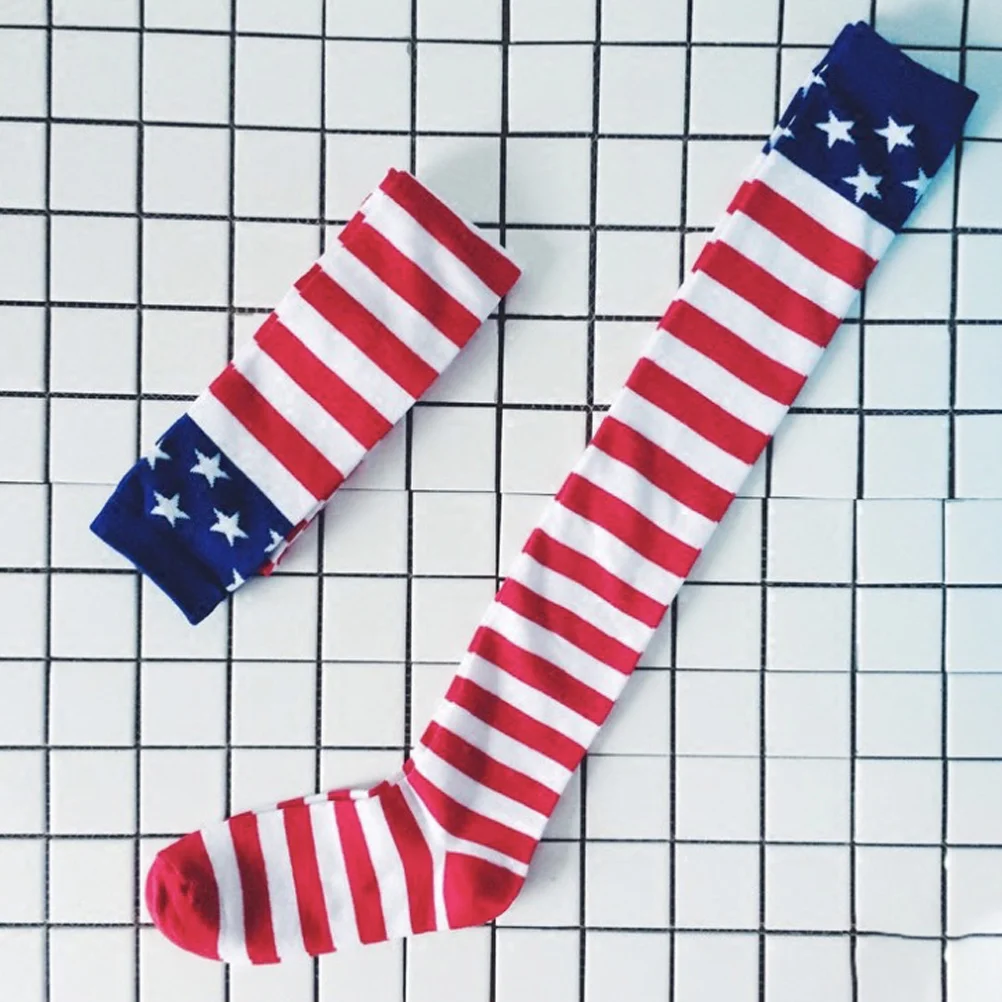 

1 Pair American Flag Knee Socks Printed Stockings Hip Hop Style over the Knee Stockings Patriotic Long Socks