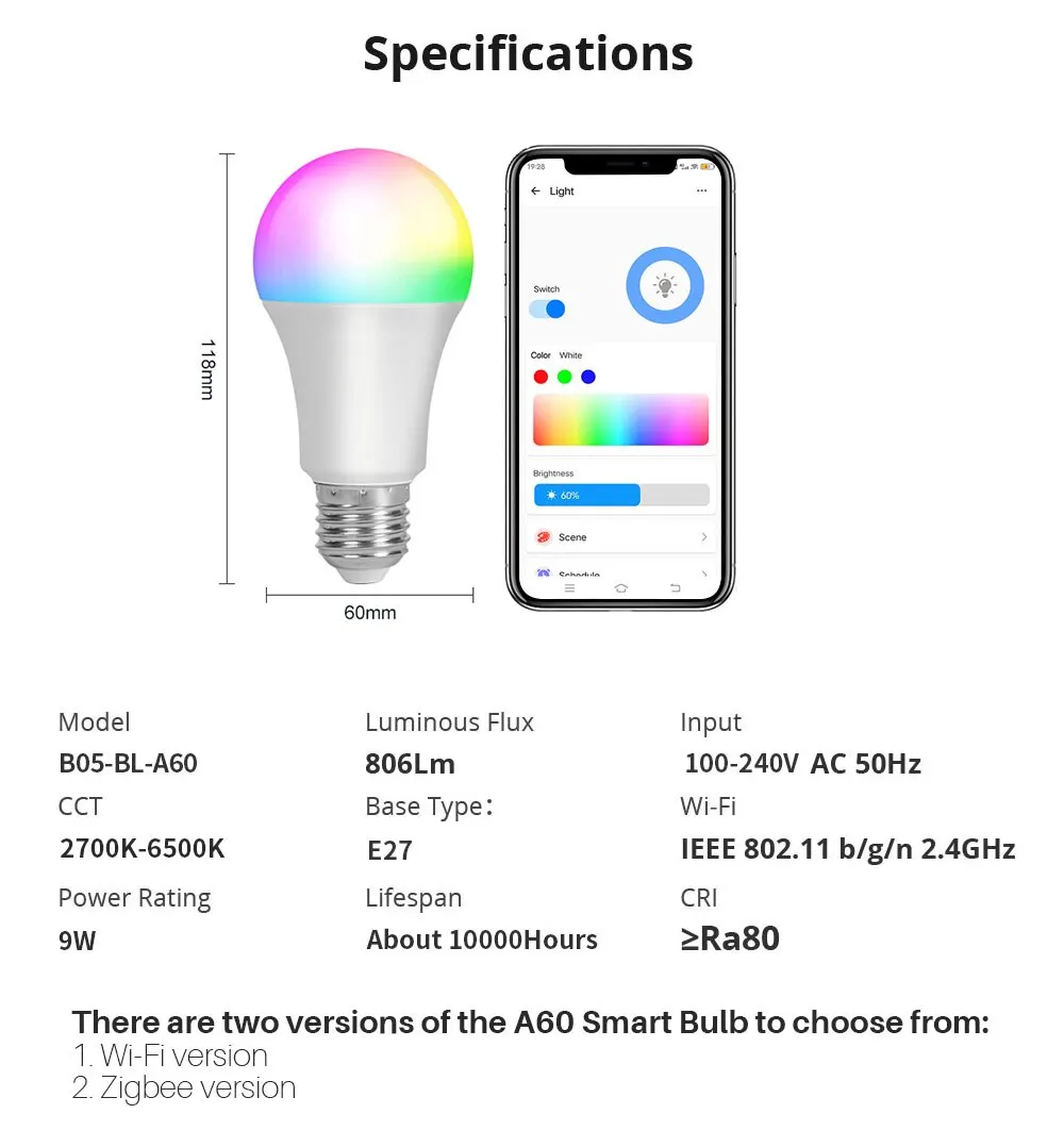 EWelink Wifi/Zigbee Smart Bulb Led Lamp E27 RGB Smart Light Bulbs 100-240V Smart