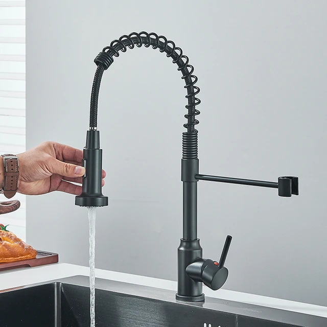 Rubinetto da cucina estraibile con maniglia per canto, miscelatore acqua calda fredda 360 °   Gru per rubinetto lavello da cucina con ugello girevole a doppia funzione 3