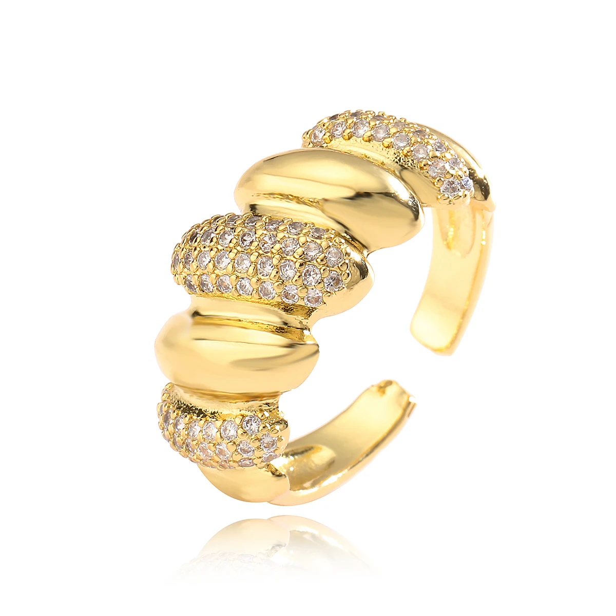 Sublimes bagues ajustables, design italien en acier couleur Or et serties de plusieurs diamants synthétiques 6