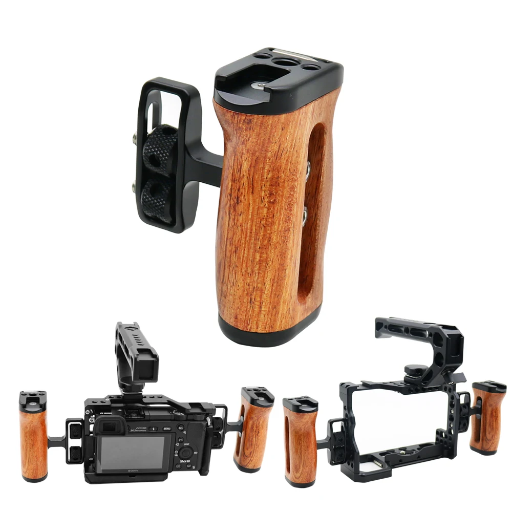 

Uniwersalna kamera drewniana uchwyt do klatki kamery do aparatów Sony Canon Nikon uchwyt ręczny z mocowaniem na zimno do wideo