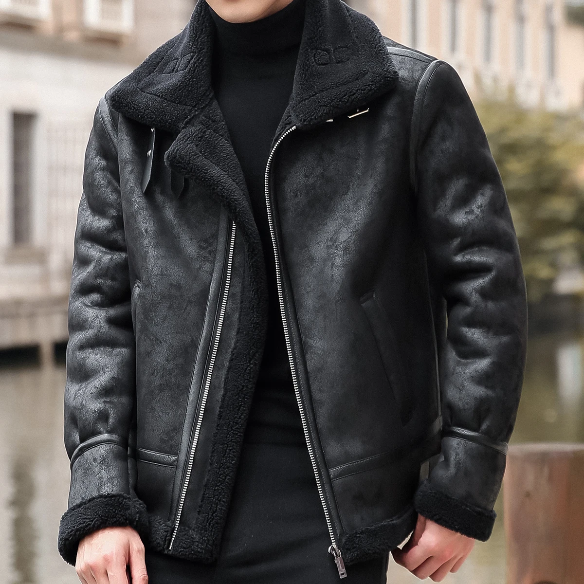 Lamb Cashmere PU Leather Jacket Mens Plus Velvet Men Winter Warm Motorcycle Thickened Leather Coat Man Fleece PU Coats leather jackets men winter jacket