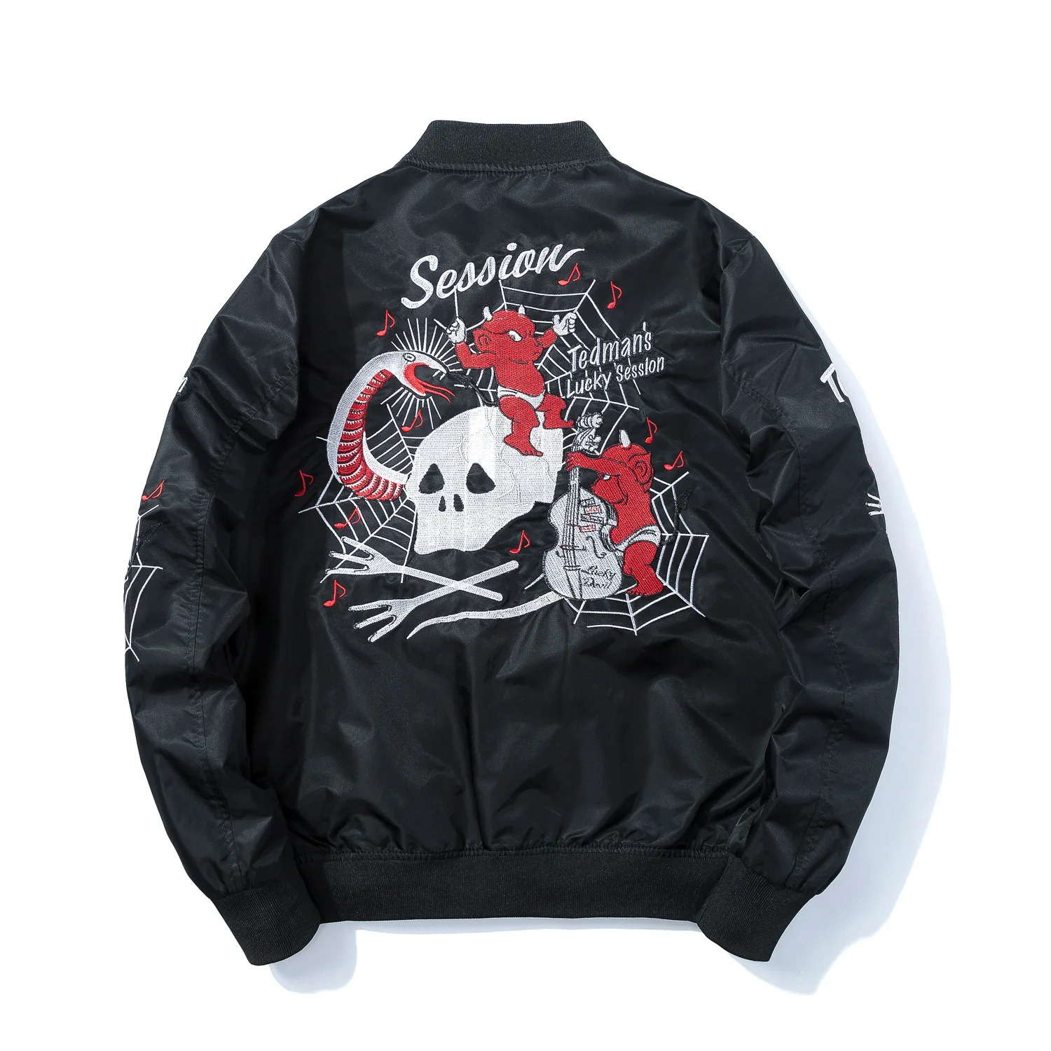 

Fashion High Street Hip Hop Bomber Jacket With Skull Embroidery Streetwear Varsity Baseball Coat Pilot Outerwear