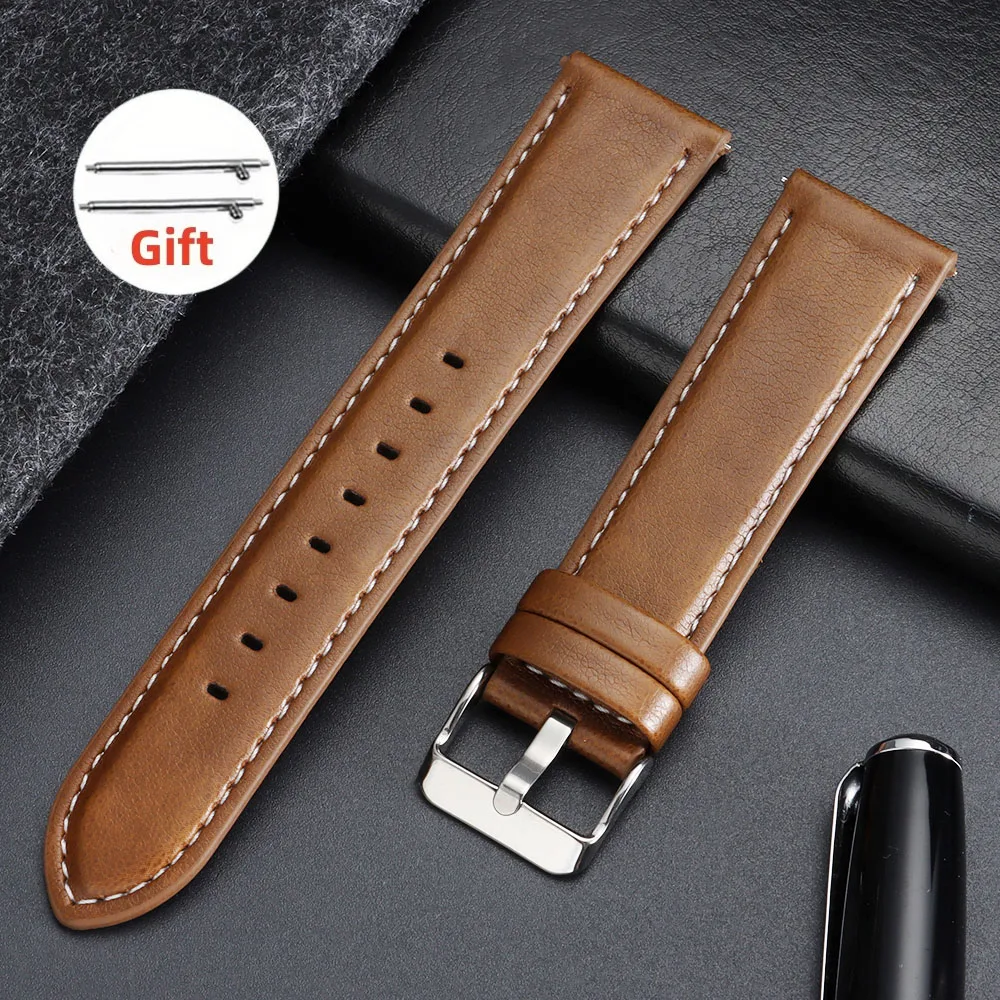 Quick Release Retro Brown Blue Leather Watch Band Strap