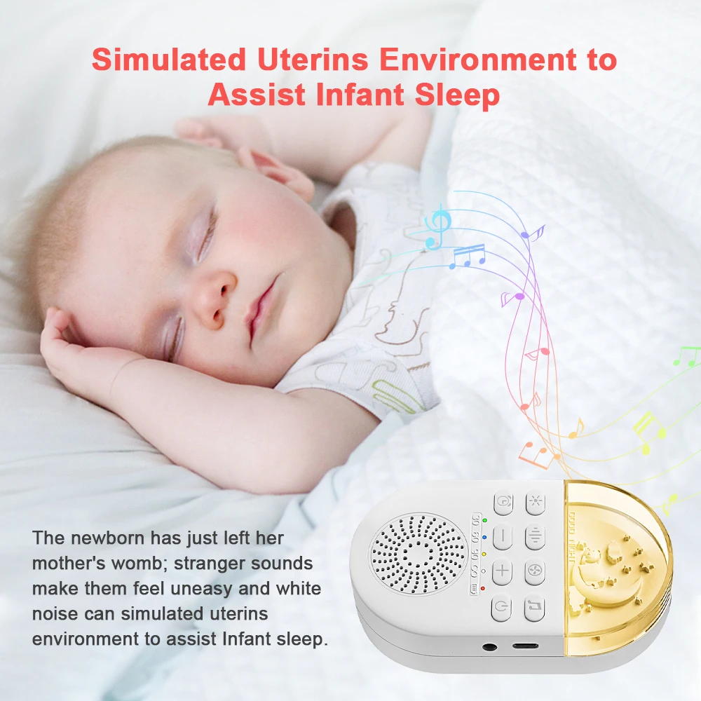 Portable White Noise Baby Sleep Machine 24 Soothing Sounds Soft Breath Light 30/60/90 Timing For Baby Adult Office Travel